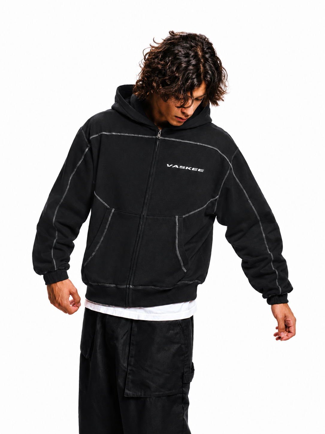 Stitched Boxy Fleece Zip Hoodie