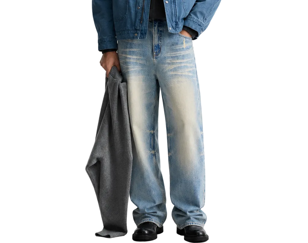 Sun Fade Raw Hem Denim Jeans